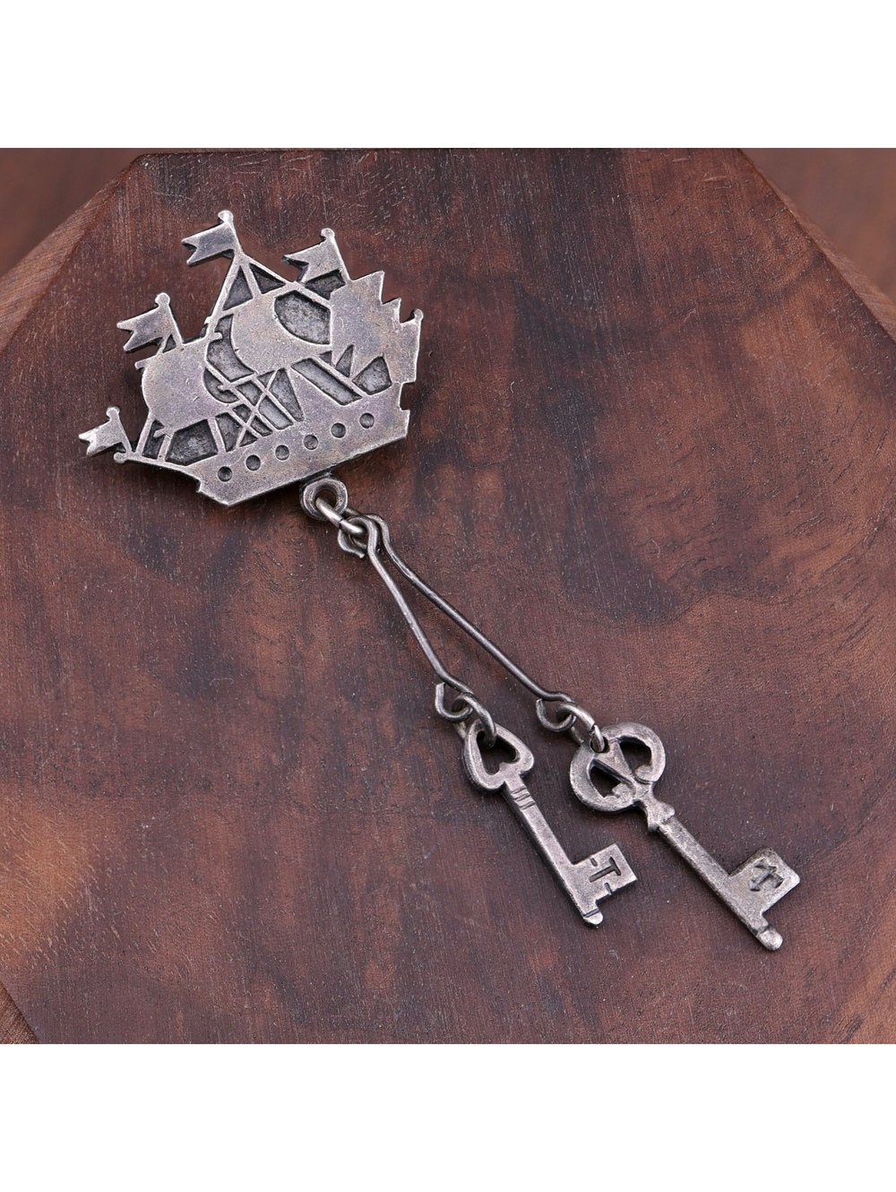 Vintage Soviet 875 Silver Leningrad Brooch Pin Admiralty Ship With City Keys